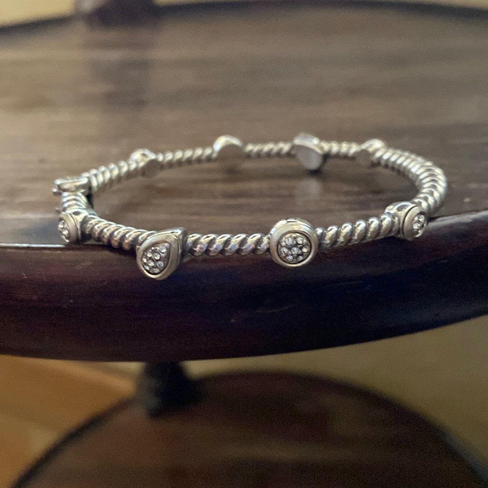 BRIGHTON MASSANDRA SILVER on silver PAVE CRYSTAL hinged‎ bangle BRACELET